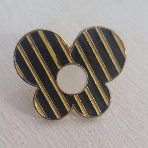 Gold Black Stripe Butterfly Flower Vintage Groovy Lapel Pin